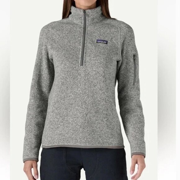 Patagonia Women's Better Sweater 1/4 Quarter Zip Fleece Birch Gray Logo Large - Picture 1 of 5